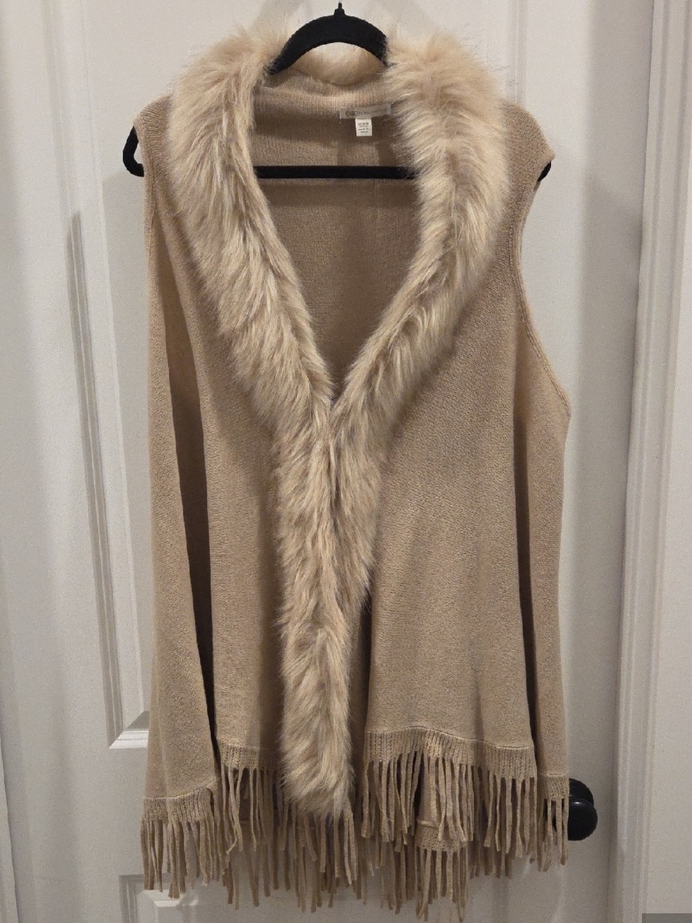 CATO NWT Beige Fringe Faux-Fur Collar Women's Sweater